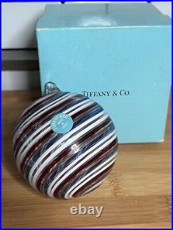 Tiffany & Co Hand Blown Swirl Glass Christmas Holiday Ornament with Box