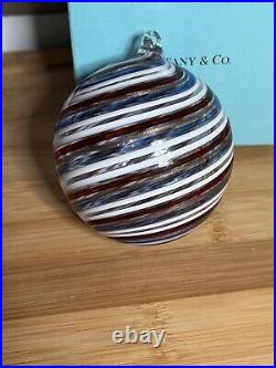 Tiffany & Co Hand Blown Swirl Glass Christmas Holiday Ornament with Box