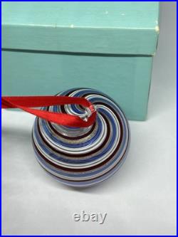 Tiffany & Co Hand Blown Swirl Glass Christmas Holiday Ornament with Box