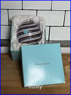 Tiffany & Co Hand Blown Swirl Glass Christmas Holiday Ornament with Box