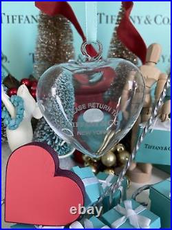 Tiffany&Co RTT Puffy Heart Ornament Clear Crystal Etched Glass Christmas Holiday
