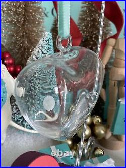 Tiffany&Co RTT Puffy Heart Ornament Clear Crystal Etched Glass Christmas Holiday