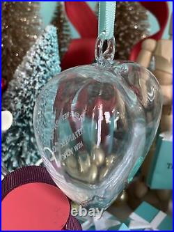 Tiffany&Co RTT Puffy Heart Ornament Clear Crystal Etched Glass Christmas Holiday