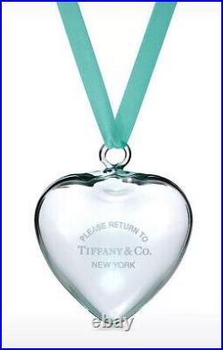 Tiffany&Co RTT Puffy Heart Ornament Crystal Blue Glass Christmas Pouch Box 2018