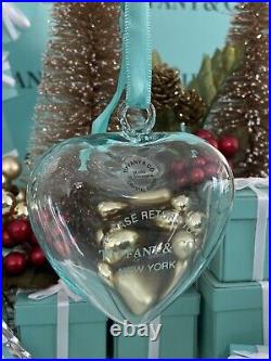 Tiffany&Co RTT Puffy Heart Ornament Crystal Blue Glass Christmas Pouch Box 2018