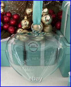 Tiffany&Co RTT Puffy Heart Ornament Crystal Blue Glass Christmas Pouch Box 2018