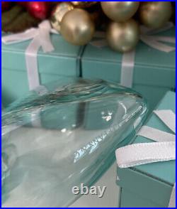 Tiffany&Co RTT Puffy Heart Ornament Crystal Blue Glass Christmas Pouch Box 2018