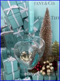 Tiffany&Co RTT Puffy Heart Ornament Crystal Blue Glass Christmas Pouch Box 2018