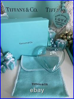 Tiffany&Co RTT Puffy Heart Ornament Crystal Blue Glass Christmas Pouch Box 2018