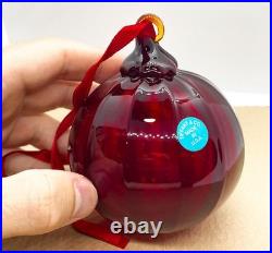 Tiffany Co Red Ribbed Ball Christmas Ornament Thames Art Glass Scarce Retired