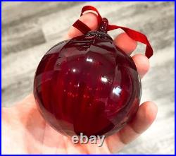 Tiffany Co Red Ribbed Ball Christmas Ornament Thames Art Glass Scarce Retired