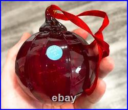 Tiffany Co Red Ribbed Ball Christmas Ornament Thames Art Glass Scarce Retired