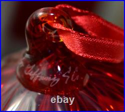 Tiffany Co Red Ribbed Ball Christmas Ornament Thames Art Glass Scarce Retired
