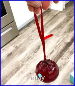 Tiffany Co Red Ribbed Ball Christmas Ornament Thames Art Glass Scarce Retired