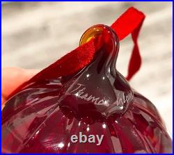 Tiffany Co Red Ribbed Ball Christmas Ornament Thames Art Glass Scarce Retired
