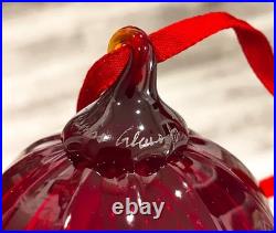 Tiffany Co Red Ribbed Ball Christmas Ornament Thames Art Glass Scarce Retired