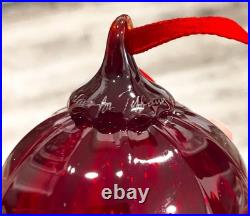Tiffany Co Red Ribbed Ball Christmas Ornament Thames Art Glass Scarce Retired