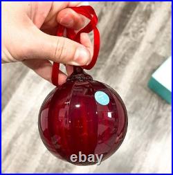 Tiffany Co Red Ribbed Ball Christmas Ornament Thames Art Glass Scarce Retired