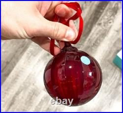 Tiffany Co Red Ribbed Ball Christmas Ornament Thames Art Glass Scarce Retired