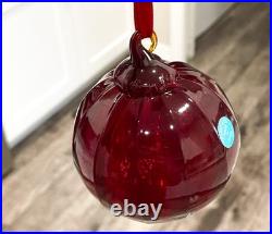 Tiffany Co Red Ribbed Ball Christmas Ornament Thames Art Glass Scarce Retired