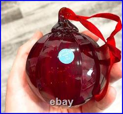 Tiffany Co Red Ribbed Ball Christmas Ornament Thames Art Glass Scarce Retired