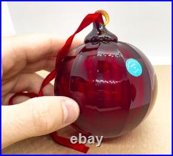 Tiffany Co Red Ribbed Ball Christmas Ornament Thames Art Glass Scarce Retired