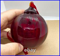 Tiffany Co Red Ribbed Ball Christmas Ornament Thames Art Glass Scarce Retired
