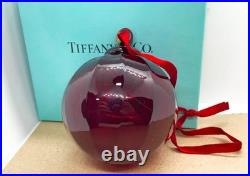 Tiffany Co Red Ribbed Ball Christmas Ornament Thames Art Glass Scarce Retired