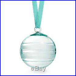 Tiffany & Co Ribbon Stripe Ball Christmas Ornament Tiffany Blue Crystal Glass