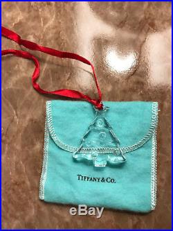 Tiffany and Co Crystal CHRISTMAS TREE ornament with dust cover etched authentic