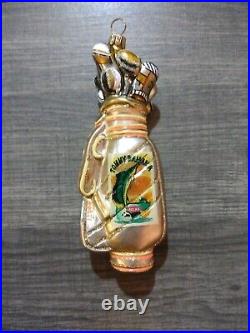 Tommy Bahama Marlin Gold Golf Bag Christmas Ornament Hand Blown Glass