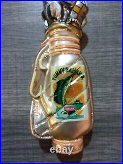 Tommy Bahama Marlin Gold Golf Bag Christmas Ornament Hand Blown Glass