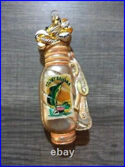 Tommy Bahama Marlin Gold Golf Bag Christmas Ornament Hand Blown Glass