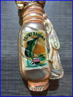 Tommy Bahama Marlin Gold Golf Bag Christmas Ornament Hand Blown Glass