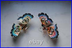 Two rare old german christmas spunglass ornaments, Butterfly