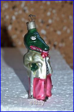 ULTRA RARE 1950s! VTG Russian Soviet Glass Xmas Ornament toy Crocodile alligator