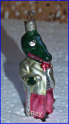 ULTRA RARE 1950s! VTG Russian Soviet Glass Xmas Ornament toy Crocodile alligator
