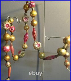 Unique 3' Larger Bead PINK BUMPY SQUARES Antique Glass Christmas Tree GARLAND