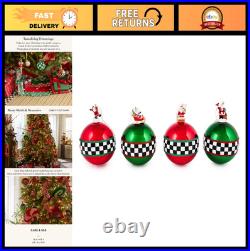 Unique Glass Ornaments Set Check It Out Santa Christmas Tree Decor, 4 x 5.2