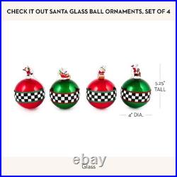 Unique Glass Ornaments Set Check It Out Santa Christmas Tree Decor, 4 x 5.2