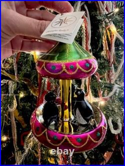 VERY RARE Christopher Radko Ornament Tuxedo Carousel Penguins Glass Christmas
