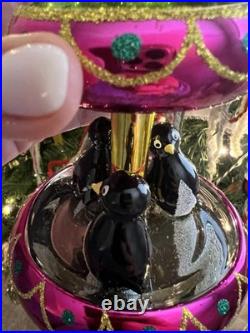 VERY RARE Christopher Radko Ornament Tuxedo Carousel Penguins Glass Christmas