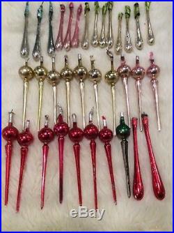 VERY Rare- 34 Vintage Christmas Multi Color Mercury Glass Ornament Spike Icicles