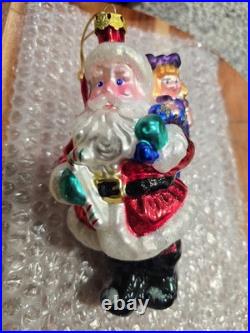 VGT 18 Glass Christmas Ornament Santa Claus, Sleigh, BK, 1Radko Read