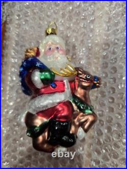 VGT 18 Glass Christmas Ornament Santa Claus, Sleigh, BK, 1Radko Read
