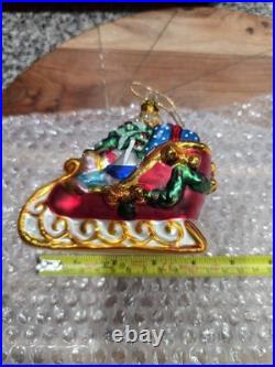 VGT 18 Glass Christmas Ornament Santa Claus, Sleigh, BK, 1Radko Read
