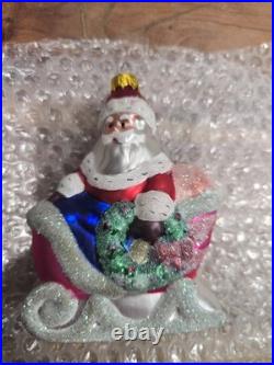 VGT 18 Glass Christmas Ornament Santa Claus, Sleigh, BK, 1Radko Read