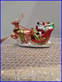 VGT 18 Glass Christmas Ornament Santa Claus, Sleigh, BK, 1Radko Read