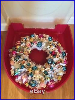 VINTAGE CHRISTMAS ORNAMENT WREATH Angels Elves Pink Shiny Brite Mercury Glass
