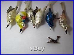 Vintage Christmas Ornaments Mercury Glass Birds With Spun Glass Tails Lot Of 6